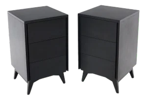 Ebonized Mahogany Three Drawers Narrow Chests End Side Tables - a Pair