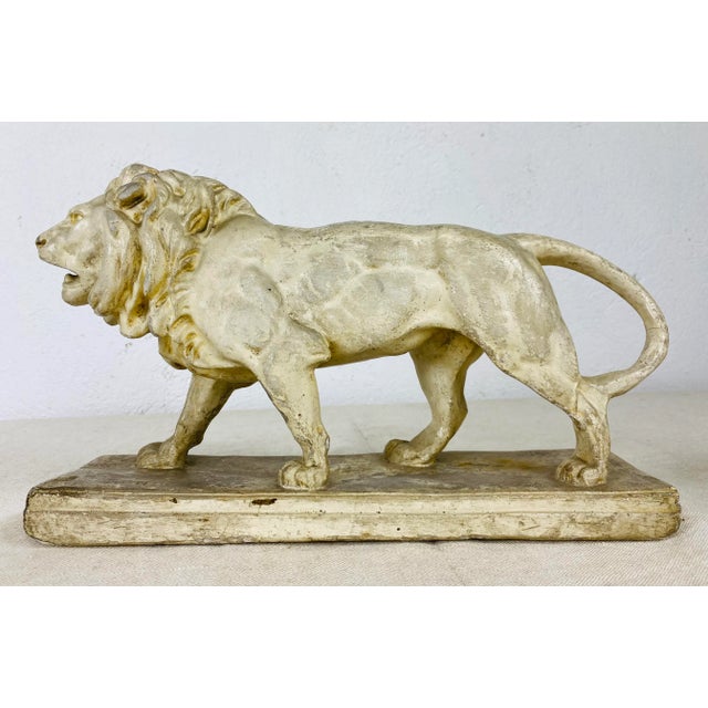 Vintage Mid Century Plaster Lion Sculpture. For Sale - Image 4 of 8