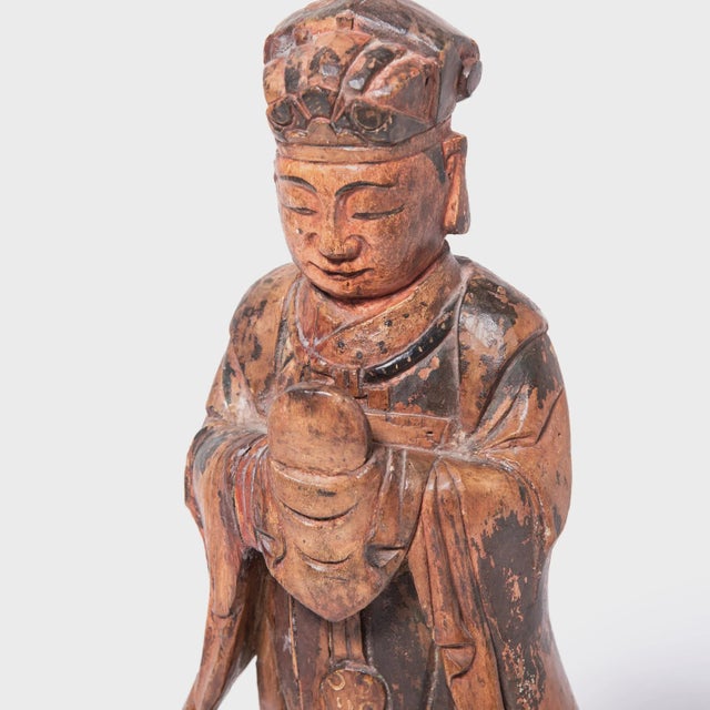Figurative 19th Century Chinese Carved Polychromed Altar Spirit For Sale - Image 3 of 6