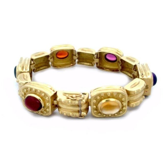 Late 20th Century Seidengang Gold & Gems Bracelet 18k Yellow Multicolor Rectangle Links 64 grams For Sale - Image 5 of 7