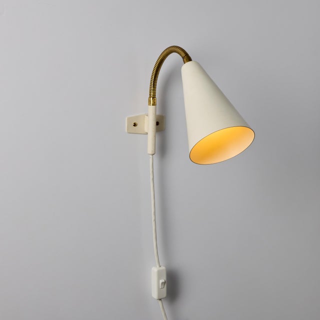 1960s Plug-in White Conical Brass & Metal Wall Lamps Attributed to Hans Agne Jakobsson - a Pair For Sale - Image 12 of 17