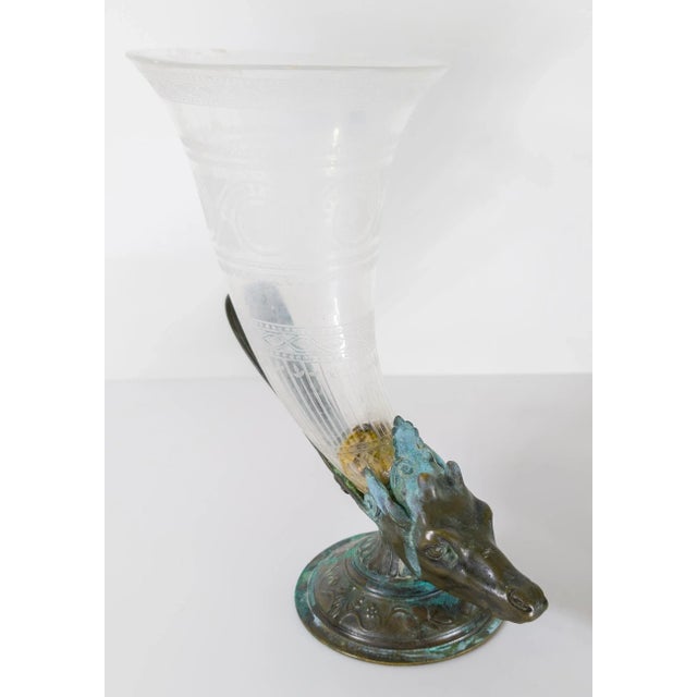 Farmhouse 19th Century Near Pair of Bronze and Glass Deer Form Cornucopia Vases For Sale - Image 3 of 12
