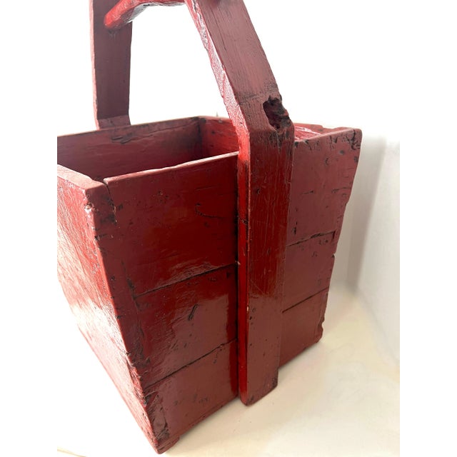 Red Lacquered Wooden Chinese Rice Container Planter or Jardiniere For Sale - Image 4 of 9