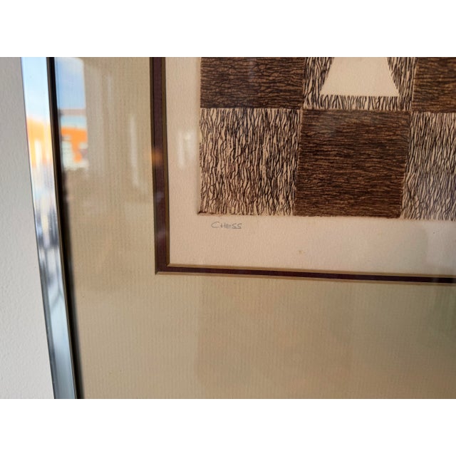 Vintage Modernist “Chess” Signed & Numbered Limited Edition Print in Chrome Aluminum Frame For Sale - Image 9 of 12