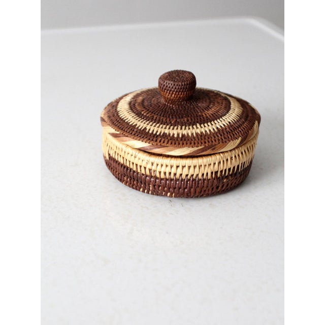Brown Vintage Handwoven Basket With Lid For Sale - Image 8 of 9