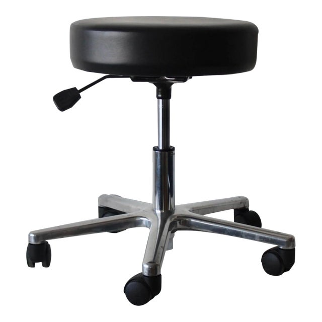 Clinton Modern 5-Leg Pneumatic Stool With Cast Aluminum Base Black Padded Seat For Sale