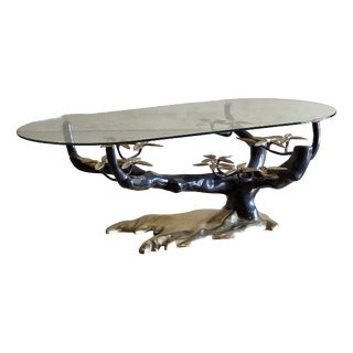 Vintage Brass and Glass Bonsai Tree Coffee Table by Willy Daro, 1980s For Sale