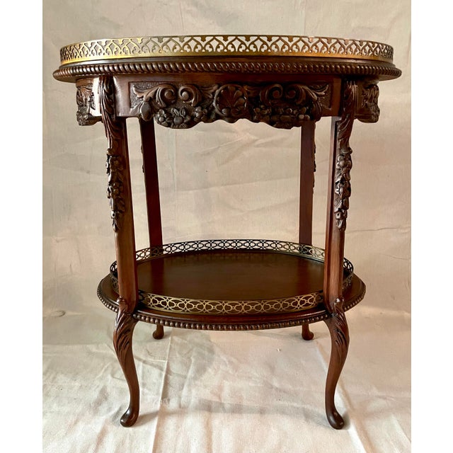 French Marquetry Carved Wood Occasional Table With Brass Gallery Chairish