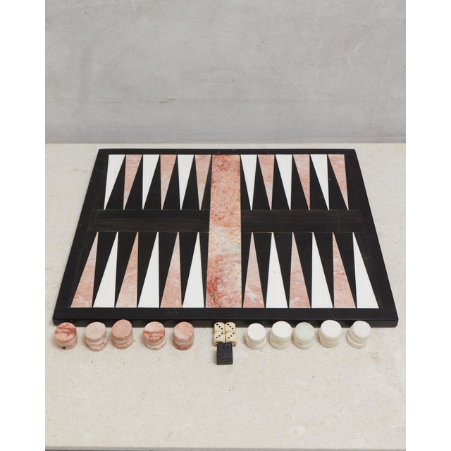 Gorgeous pink, black, and white marble inlay backgammon game board with all the pieces. The size is fantastic and would be...
