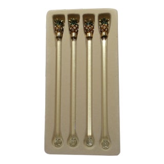 Pineapple Topped Stir Sticks Gold and Crystal - Set of 4 For Sale