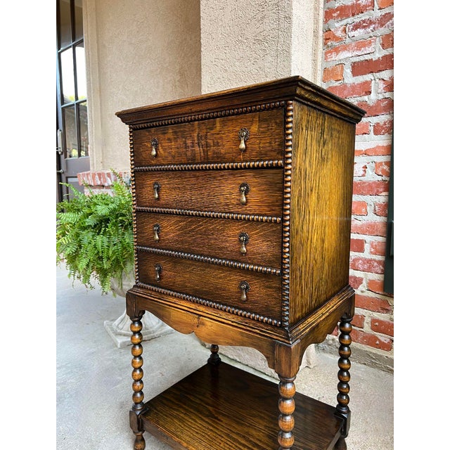 English Antique English Music Cabinet Office File Jacobean Petite End Table Tiger Oak For Sale - Image 3 of 12