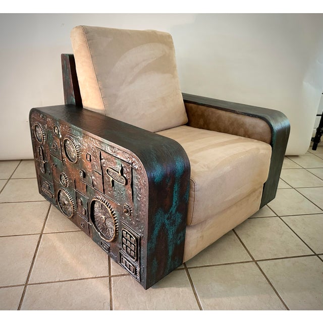 Armani Casa Lounge Chair With Custom Relief Artwork by Lance Kleinsmith Artist Signed, Brutalist Designer Chair For Sale - Image 11 of 11