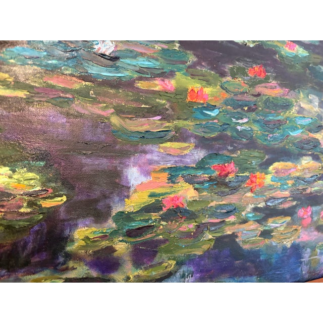 Mid 20th Century 20th Century Oil on Canvas , Lily Pads in Pond by Levin, Framed For Sale - Image 5 of 8