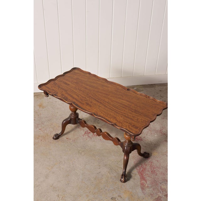 Antique English Coffee Table With Scalloped Top + Carved Claw Feet For Sale - Image 4 of 9