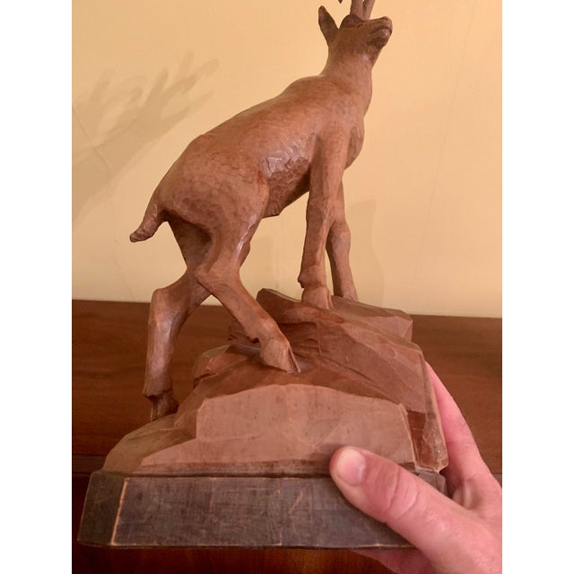 Mid 20th Century Large Black Forest Wooden Chamois Carving For Sale - Image 9 of 13