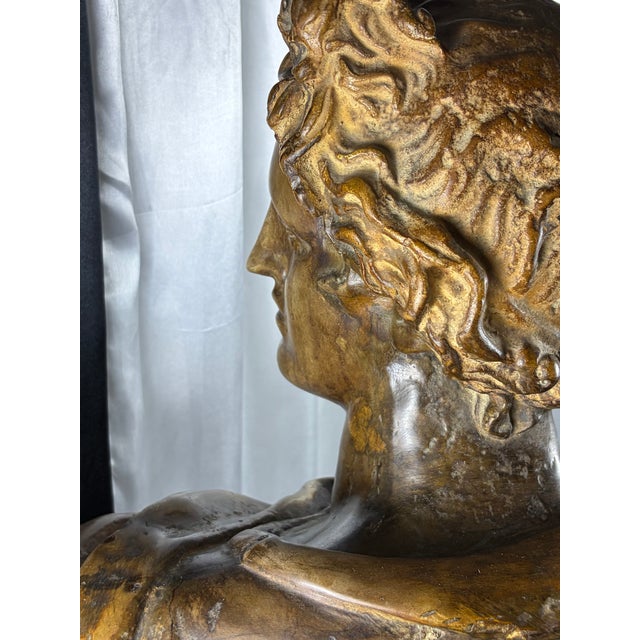 Grand Tour 24" Mid-Century Italian Basco "Attila's Antiquity" Patinated Chalkware Bust of Apollo Belvedere For Sale - Image 3 of 11