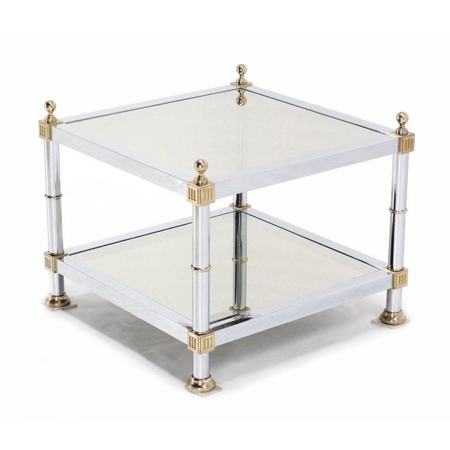 Knoll Pair of Chrome Brass and Smoked Glass Square End or Side Lamp Tables Stands Mint For Sale - Image 4 of 10