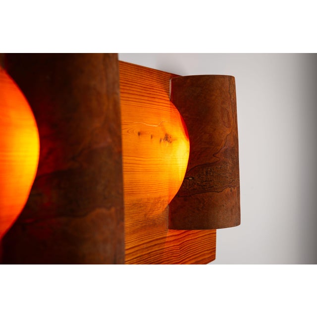 Wood Rectangular Pine Wall Lamp with Bur Wood Veneer Shades, 1960s For Sale - Image 7 of 15