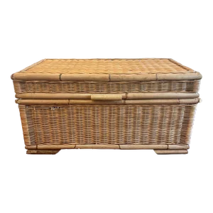 1970s Mid Century Chest Wicker Bamboo & Rattan Trunk