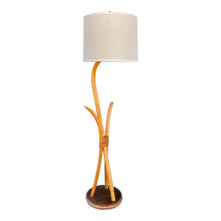 Boho Chic Rattan Floor Lamp by Beverly Hills Rattan With Drum Shade For Sale