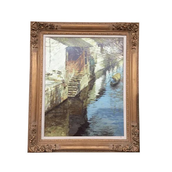 Vintage Original Oil Painting Signed by Artist - Suzhou Canal - Framed For Sale - Image 10 of 10