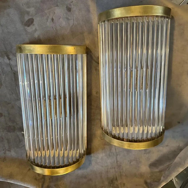 Two Sciolari Style Mid-Century Modern Brass and Glass Italian Wall Sconces For Sale - Image 9 of 12