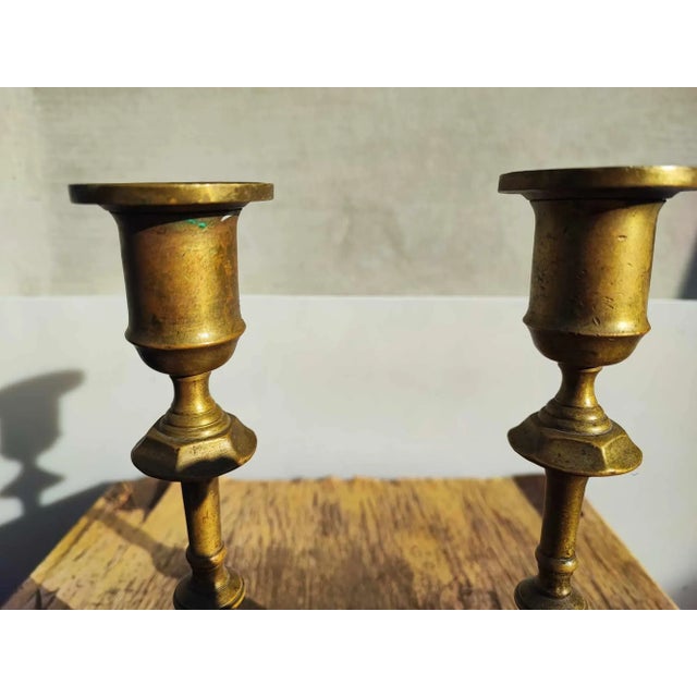 Antique Art Nouveau Brass Candleholders, Set of 2 For Sale - Image 5 of 6