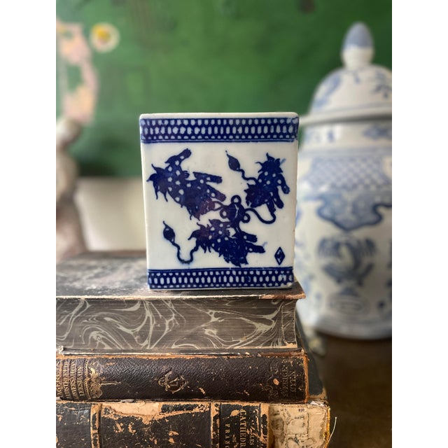 Ceramic Vintage Blue and White Chinese Incense Burner For Sale - Image 7 of 10
