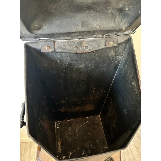 Black Antique Victorian Black Tin Tole Fireplace Coal Scuttle Bin For Sale - Image 8 of 10