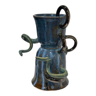 Blue Abstracted Ceramic Vessel by Jeremy Plotkin Wong For Sale