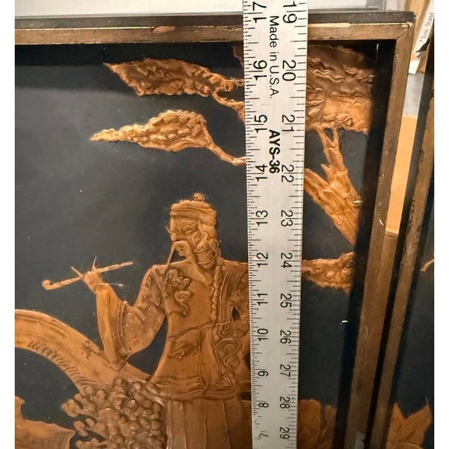 Metal Vintage Mid-Century Asian Copper Repoussé Wall Plaques - A Pair For Sale - Image 7 of 10