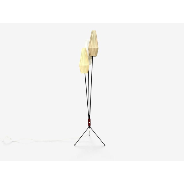 Metal 1950s Swedish Modern, Three-Light Floor Lamp, Metal, Beige Shades For Sale - Image 7 of 12