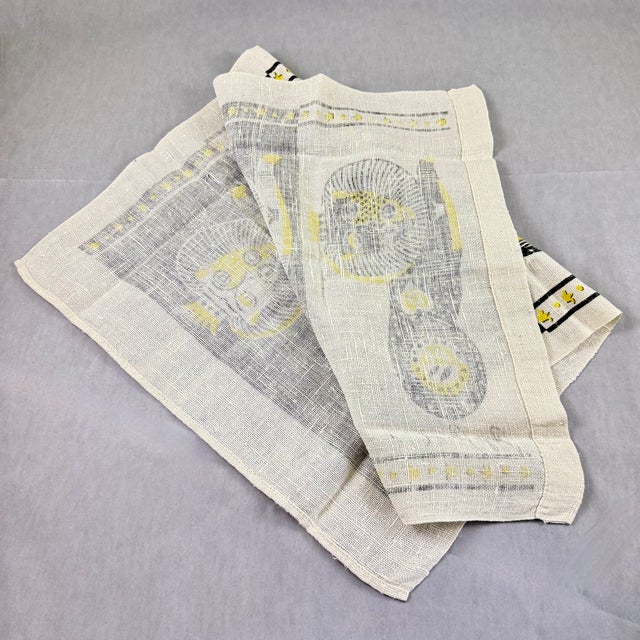 Mid-Century Era Georges Briard Lion Print Silkscreened Linen Tea Towel For Sale - Image 9 of 10