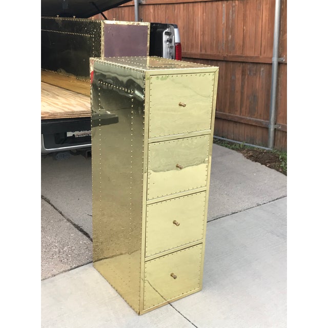 1970s Mid Century Modern Brass Studded Four Drawer Filing