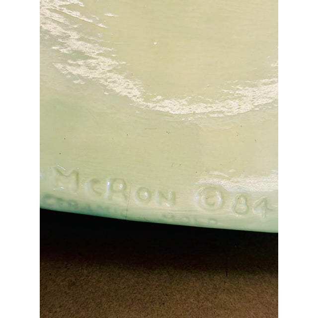 Ceramic McRon Signed Postmodern Ceramic Crescent Vase – Celadon & Gold Luster – 1984 – 20" For Sale - Image 7 of 7