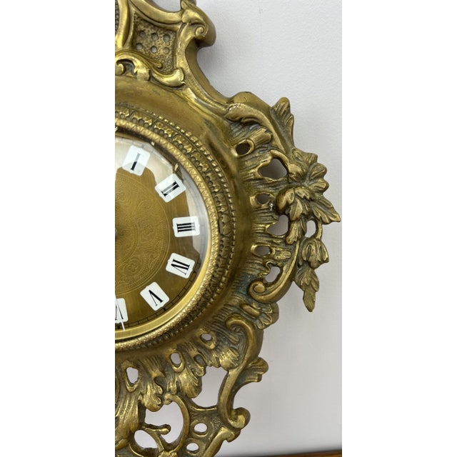 Metal Vintage French style Wall Clock in Brass For Sale - Image 7 of 12