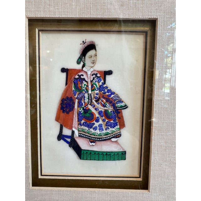 Antique Pith Paintings Emperor & Empress with Tiles For Sale - Image 4 of 4