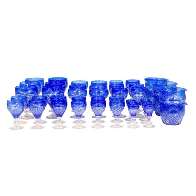 Victorian Blue Cut To Clear Crystal Stemware - 60 Pieces For Sale In Boston - Image 6 of 12