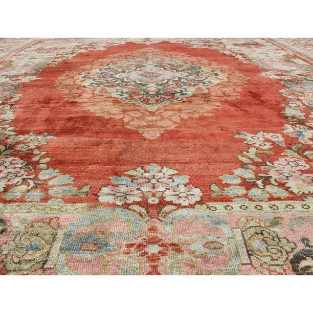 Textile Persian Antique Mahal Rug With Beautiful Floral Design in Red, Pink, and Green For Sale - Image 7 of 12