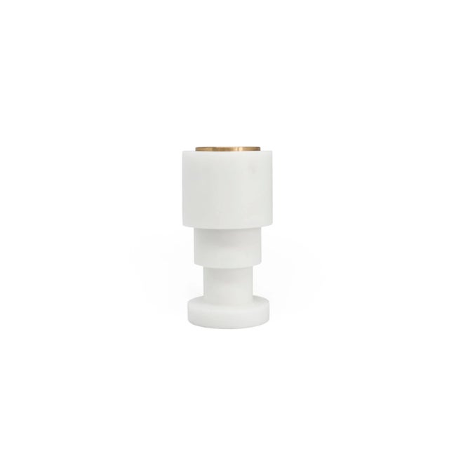 Short unicolor candleholder in white Carrara marble and brass. -Jacopo Simonetti Design for FiammettaV- Each piece is in a...