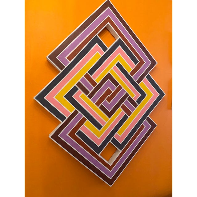 American Artist Joseph Kremer Abstract Geometric Hard Edge Acrylic on Canvas Painting Wood Frame Signed and Dated For Sale - Image 4 of 9