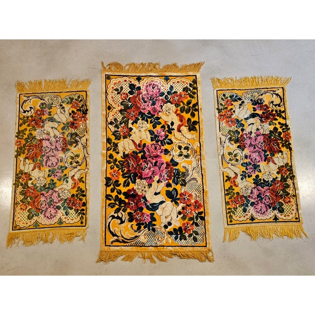 Vintage Rugs in Printed Velvet, 1950s, Set of 3 For Sale - Image 10 of 10