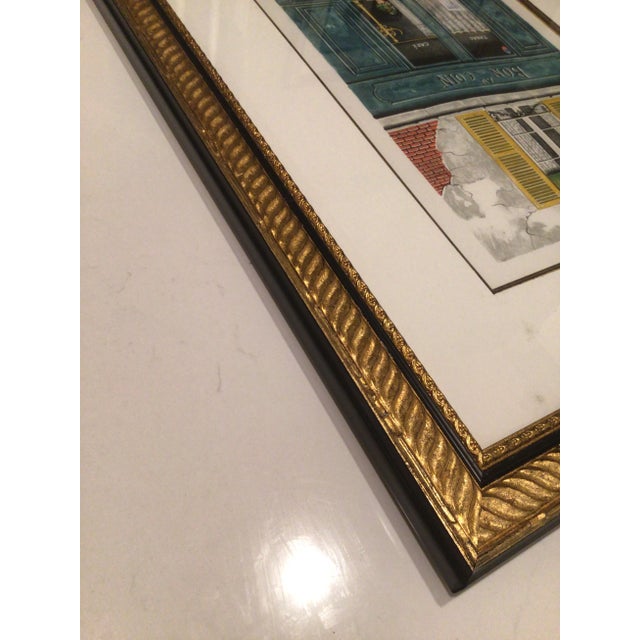 Glass 1980s "Au Bon Coin" Parisian Shop Scene Print Numbered 130/175 by Angelo Mozziconacci, Framed For Sale - Image 7 of 12