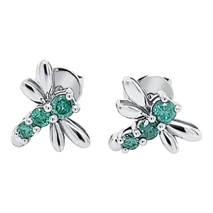 14K White Gold Blue Diamond Dragonfly Stud Earrings