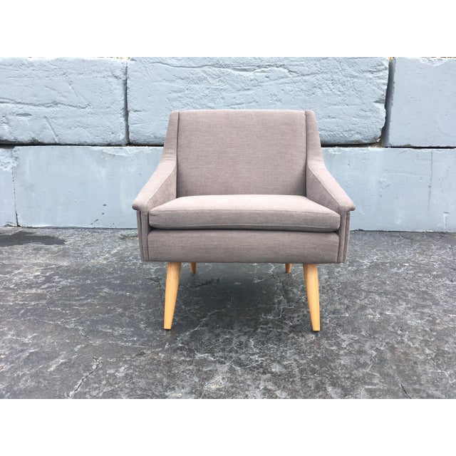 Early 21st Century Danish Modern Gray Fabric & Oak Leg Lounge Chairs - A Pair For Sale - Image 12 of 13