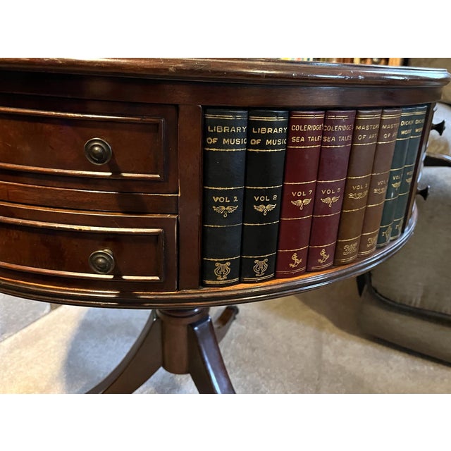 Book Drum Table With Drawers in the Style of Maitland Smith For Sale - Image 9 of 9