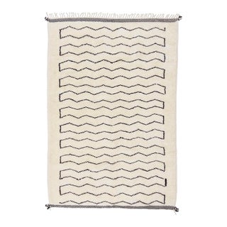 Chevron Stripe Hand-Knotted Moroccan Wool Rug | 9'7" X 6'8" | One of a Kind For Sale