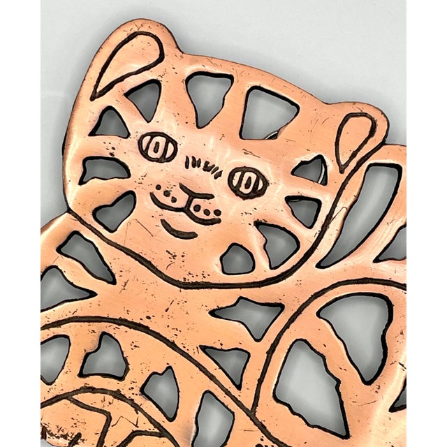 1990s Vintage Metal Copper Cat Trivet For Sale - Image 5 of 7