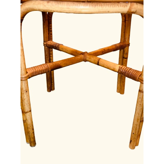 Brown Mid-Century Italian Bamboo & Rattan Side Table With Sculptural Spiral Top, 1950s–60s For Sale - Image 8 of 11