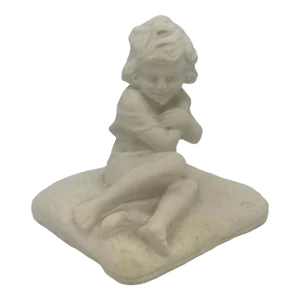 Early 20th Century French Young Girl Frightened by a Mouse Ceramic Sculptural Figurine Statuette